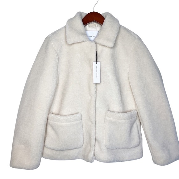 REBECCA MINKOFF NWT Teddy Sherpa Snap Front Coat Size Medium in Plush Cream - Picture 16 of 16